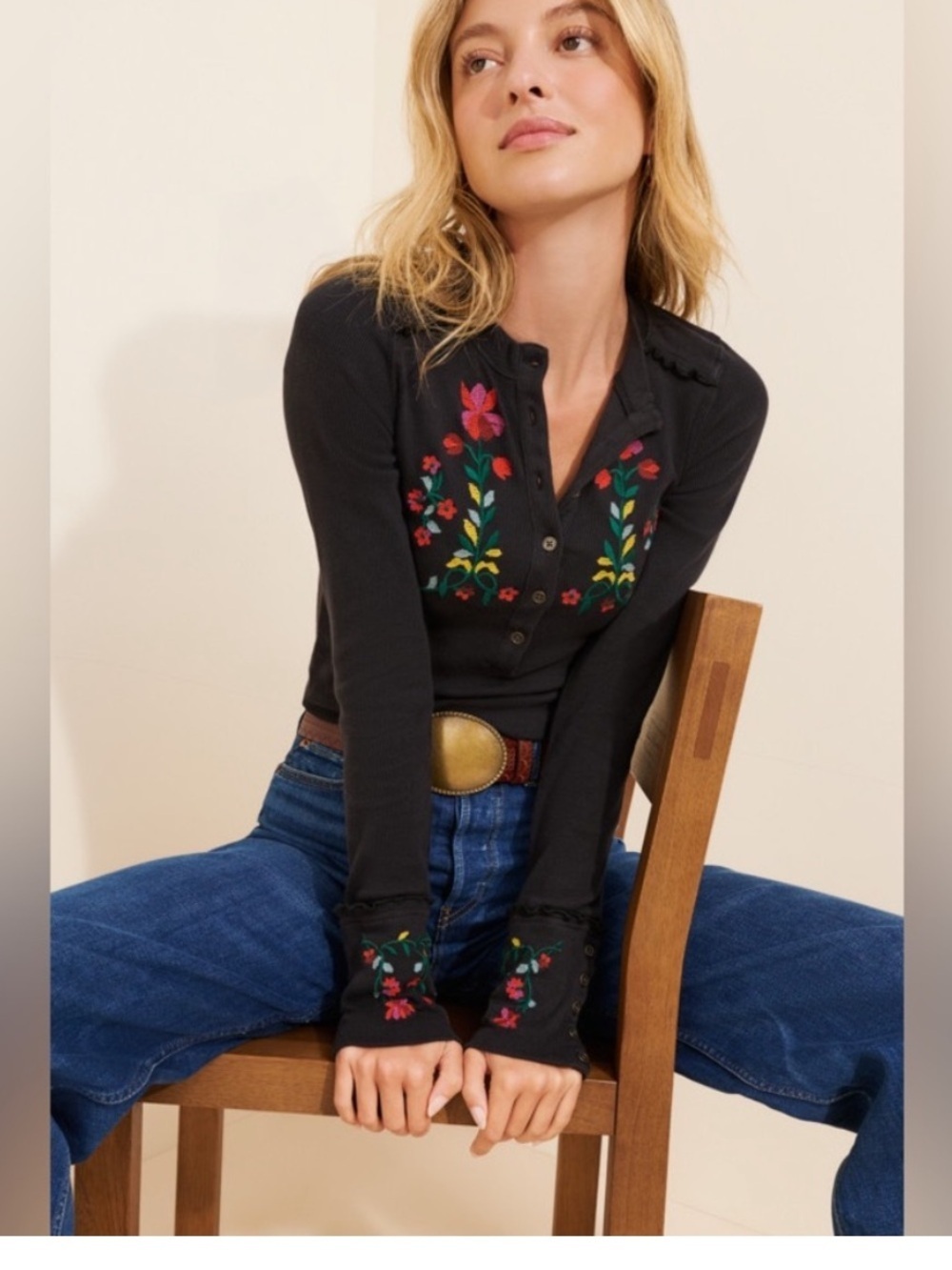 Free People Fleur Embroidered Top- size XS